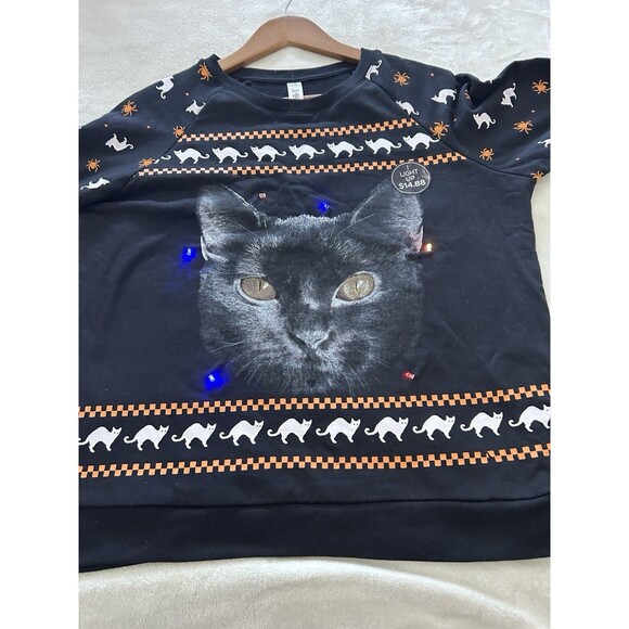 Black Cat Sweatshirt Extra Large 15 17 Light Up Realistic Cozy Halloween Cat Mom - Picture 7 of 8